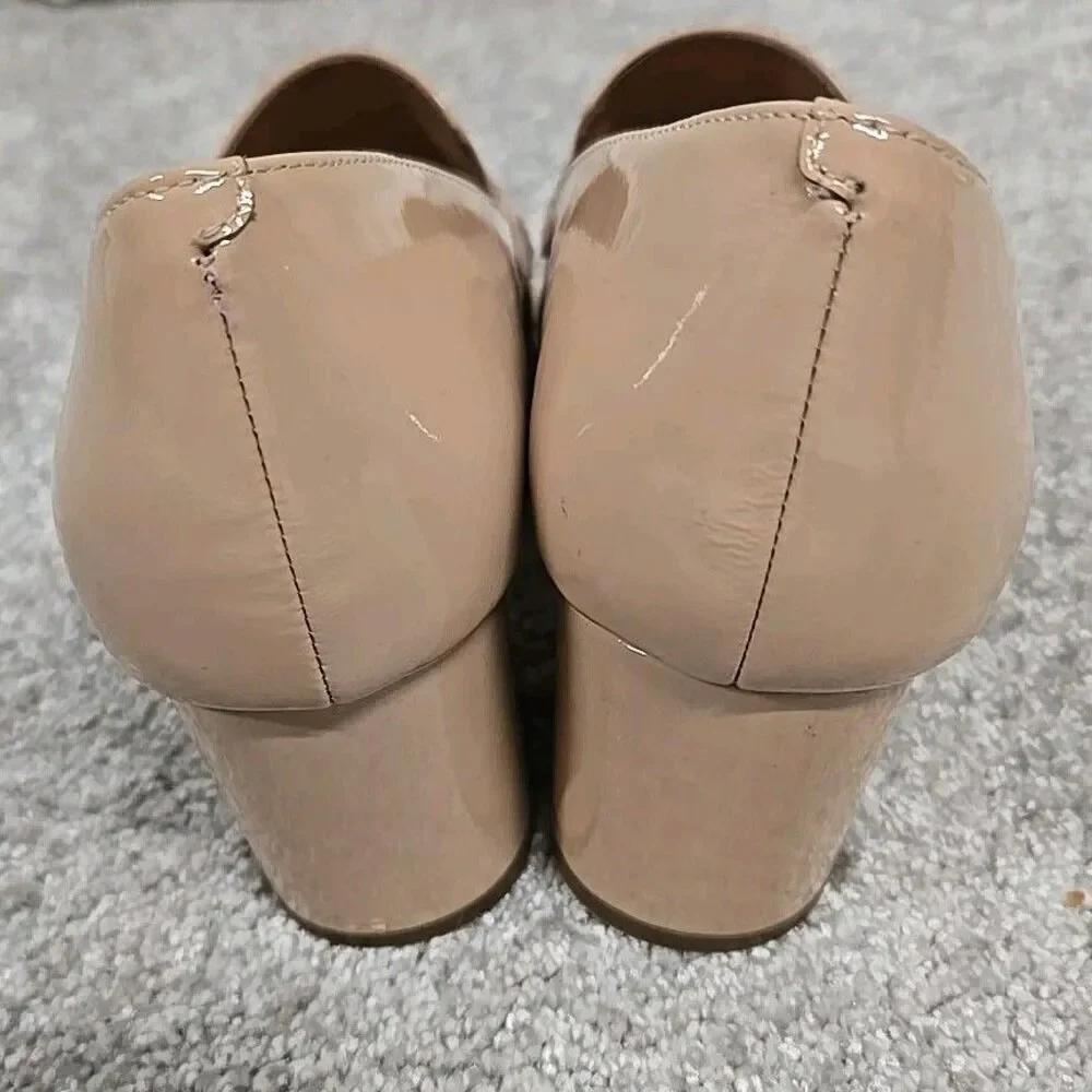 Halogen Loafers Heels Pointed Toe Slip On shoes Shiny Leather Beige Women's‎ 7.5